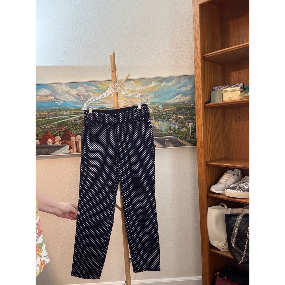 Lane Bryant Allie Pants Women 14R Navy Blue Polka Dot Ankle Trousers